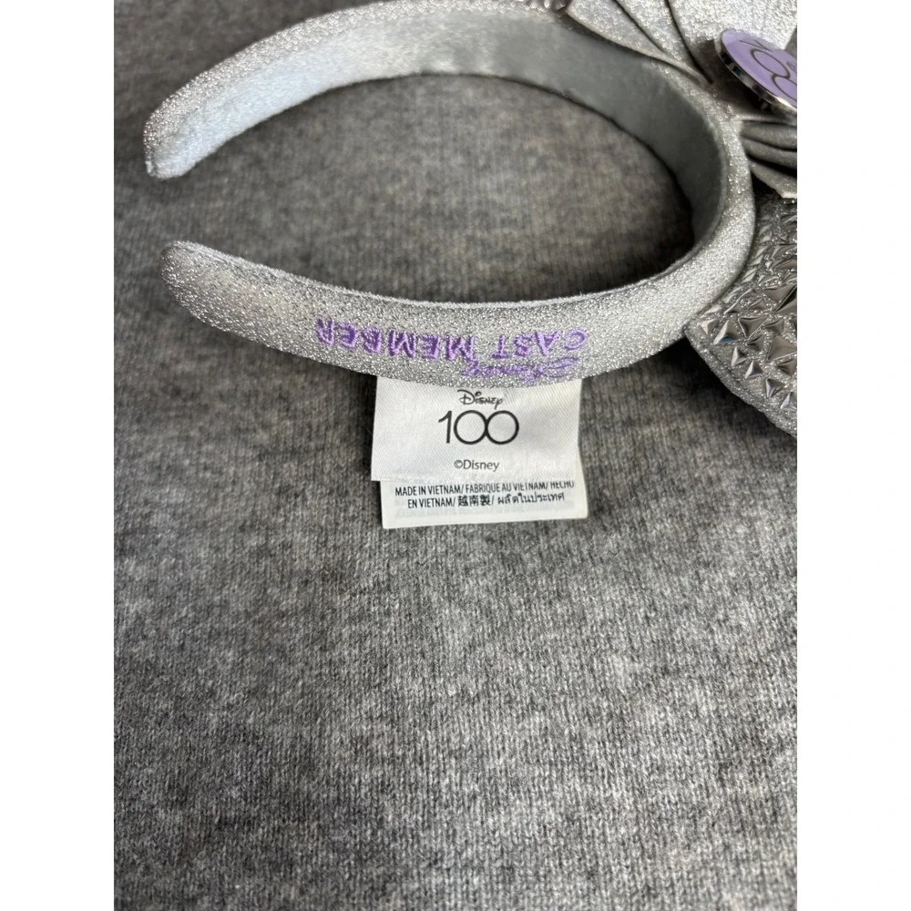 Disney 100th Anniversary Cast Member Exclusive Minnie Ears Silver Studded Bow